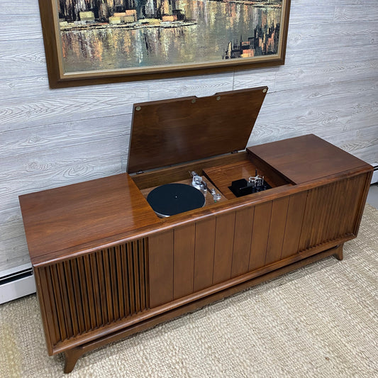 vintage, stereo, console, packard bell, record, player, stereo, console, tube amp, modern, modified, bluetooth,