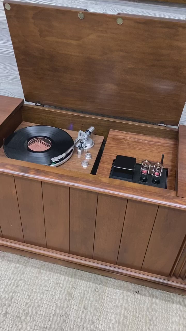 vintage, stereo, console, packard bell, record, player, stereo, console, tube amp, modern, modified, bluetooth,