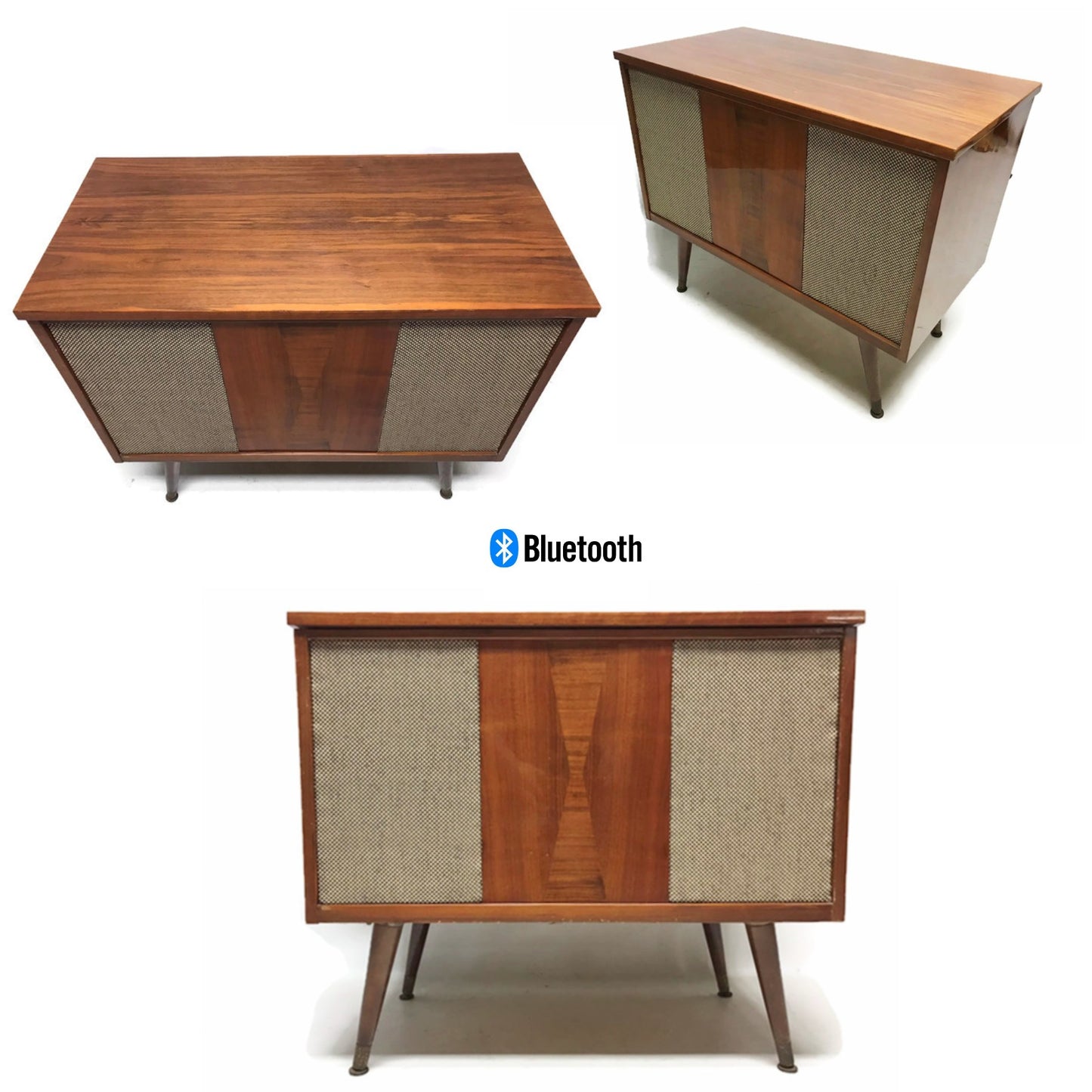 **SOLD OUT** VintedgeCo™ - TURNTABLE READY SERIES™ - Mid Century Stereo Console Turntable Record Player DELMONICO Cabinet Bluetooth Alexa The Vintedge Co.