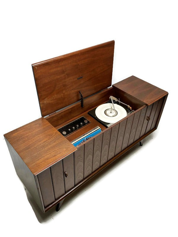 **SOLD OUT**  ZENITH Louver Door Record Player Changer Stereo Console AM FM Bluetooth Alexa The Vintedge Co.