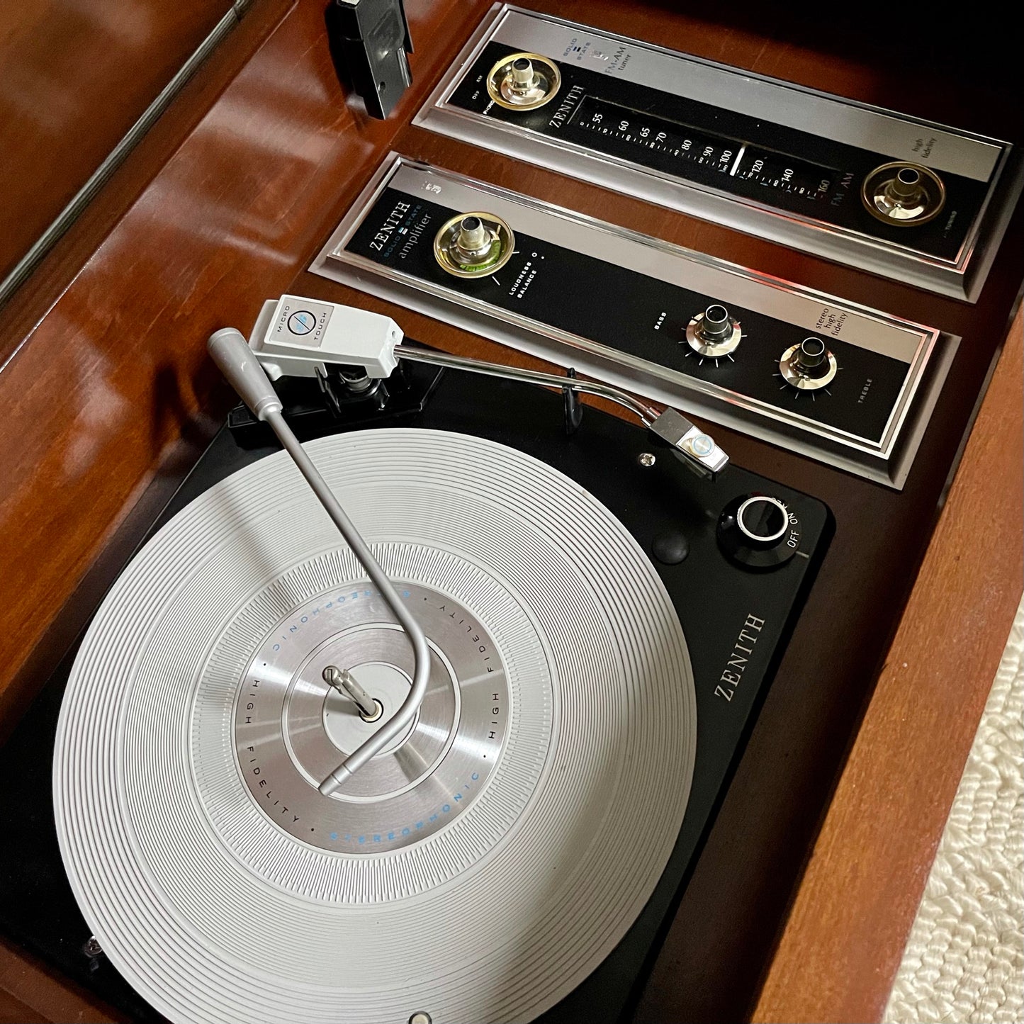 SOLD OUT! ZENITH Solid State Record Player Stereo Console Changer AM FM Bluetooth Alexa The Vintedge Co.