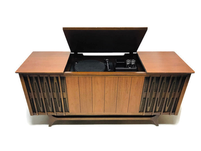 **SOLD OUT** VintedgeCo™ - TURNTABLE READY SERIES™ - Mid Century Stereo Console Turntable Record Player OLYMPIC Cabinet Bluetooth Alexa The Vintedge Co.