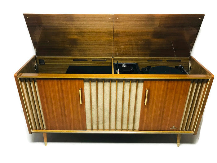 **SOLD OUT** VintedgeCo™ - TURNTABLE READY SERIES - GRUNDIG 60s Mid Century Stereo Console DRY Whiskey BAR Turntable Record Player Cabinet Bluetooth The Vintedge Co.