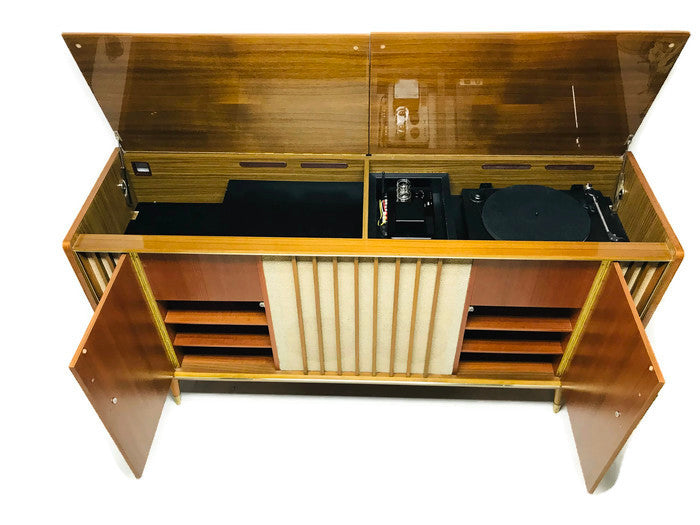 **SOLD OUT** VintedgeCo™ - TURNTABLE READY SERIES - GRUNDIG 60s Mid Century Stereo Console DRY Whiskey BAR Turntable Record Player Cabinet Bluetooth The Vintedge Co.