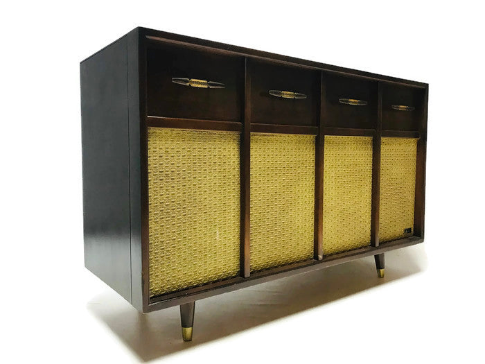 **SOLD OUT** VintedgeCo™ - TURNTABLE READY SERIES™ - Mid Century Stereo Console Turntable Record Player ARVIN Cabinet Bluetooth Alexa The Vintedge Co.