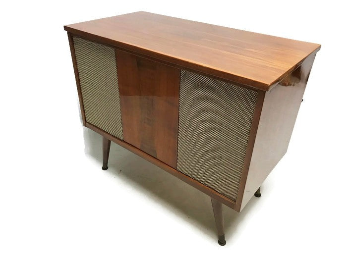 **SOLD OUT** VintedgeCo™ - TURNTABLE READY SERIES™ - Mid Century Stereo Console Turntable Record Player DELMONICO Cabinet Bluetooth Alexa The Vintedge Co.