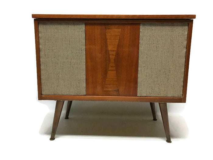 **SOLD OUT** VintedgeCo™ - TURNTABLE READY SERIES™ - Mid Century Stereo Console Turntable Record Player DELMONICO Cabinet Bluetooth Alexa The Vintedge Co.