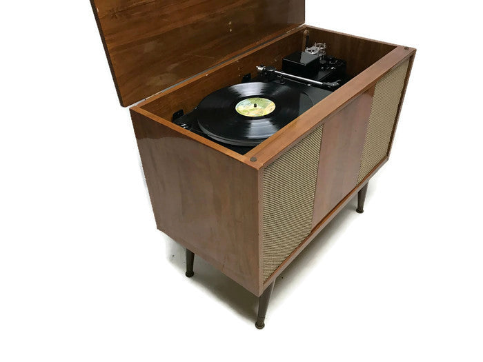 **SOLD OUT** VintedgeCo™ - TURNTABLE READY SERIES™ - Mid Century Stereo Console Turntable Record Player DELMONICO Cabinet Bluetooth Alexa The Vintedge Co.