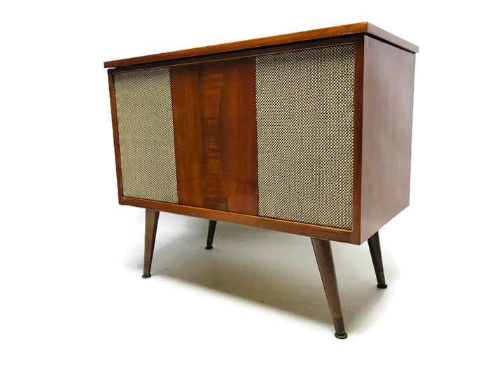 **SOLD OUT** VintedgeCo™ - TURNTABLE READY SERIES™ - Mid Century Stereo Console Turntable Record Player DELMONICO Cabinet Bluetooth Alexa The Vintedge Co.