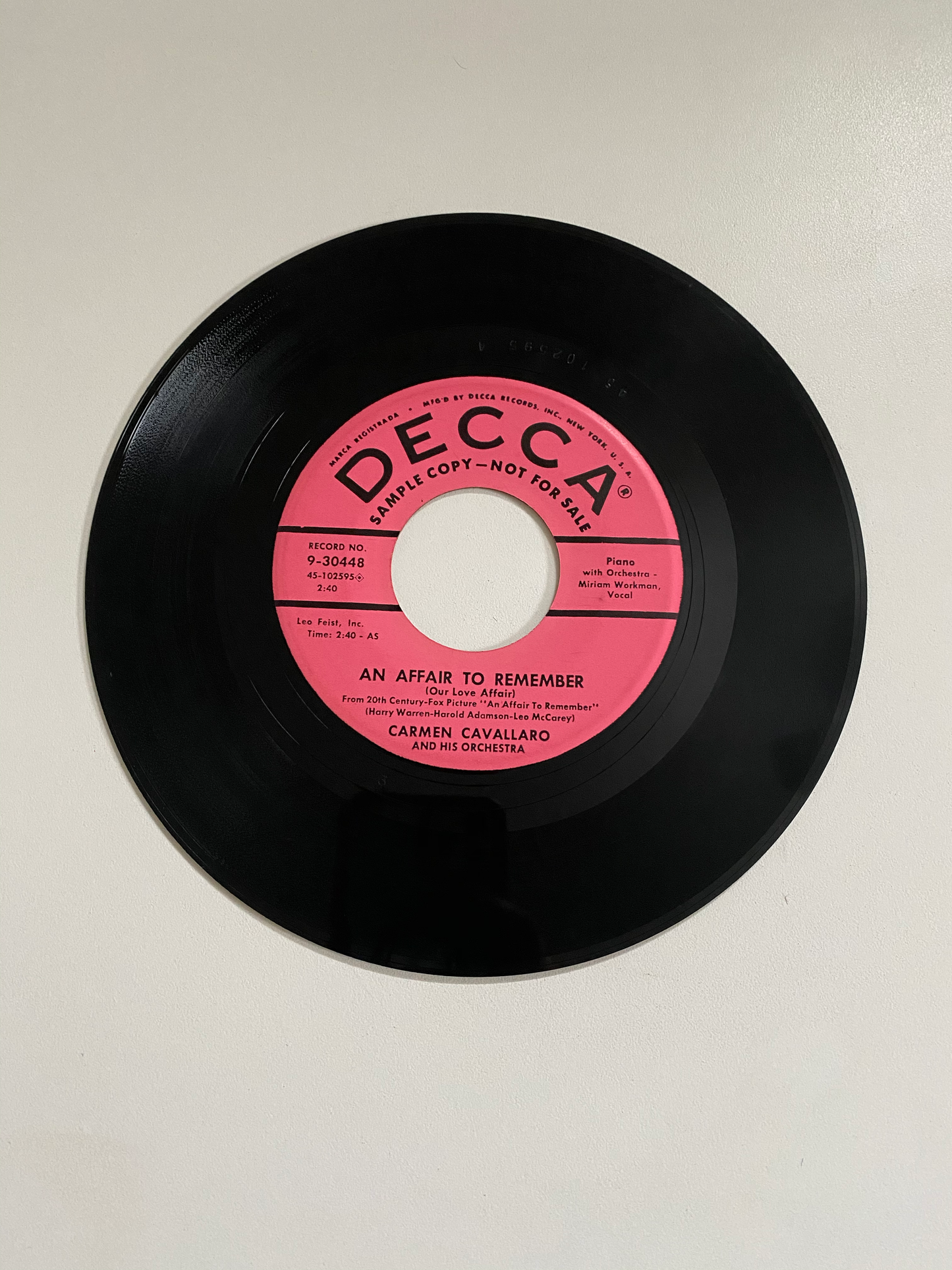 Carmen Cavallaro and His Orchestra - An Affair to Remember | 45 The Vintedge Co.