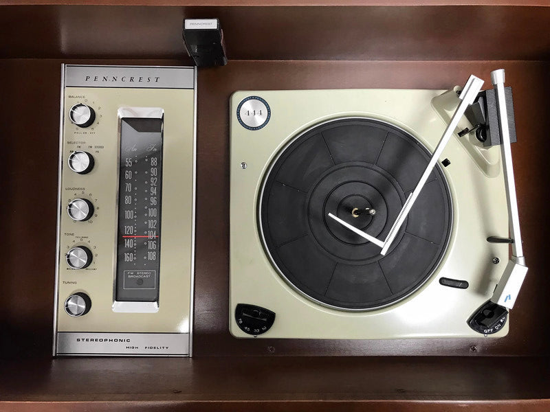 **SOLD OUT** PENNECREST Long and Low Mid Century Record Player Changer Stereo Console - Bluetooth The Vintedge Co.
