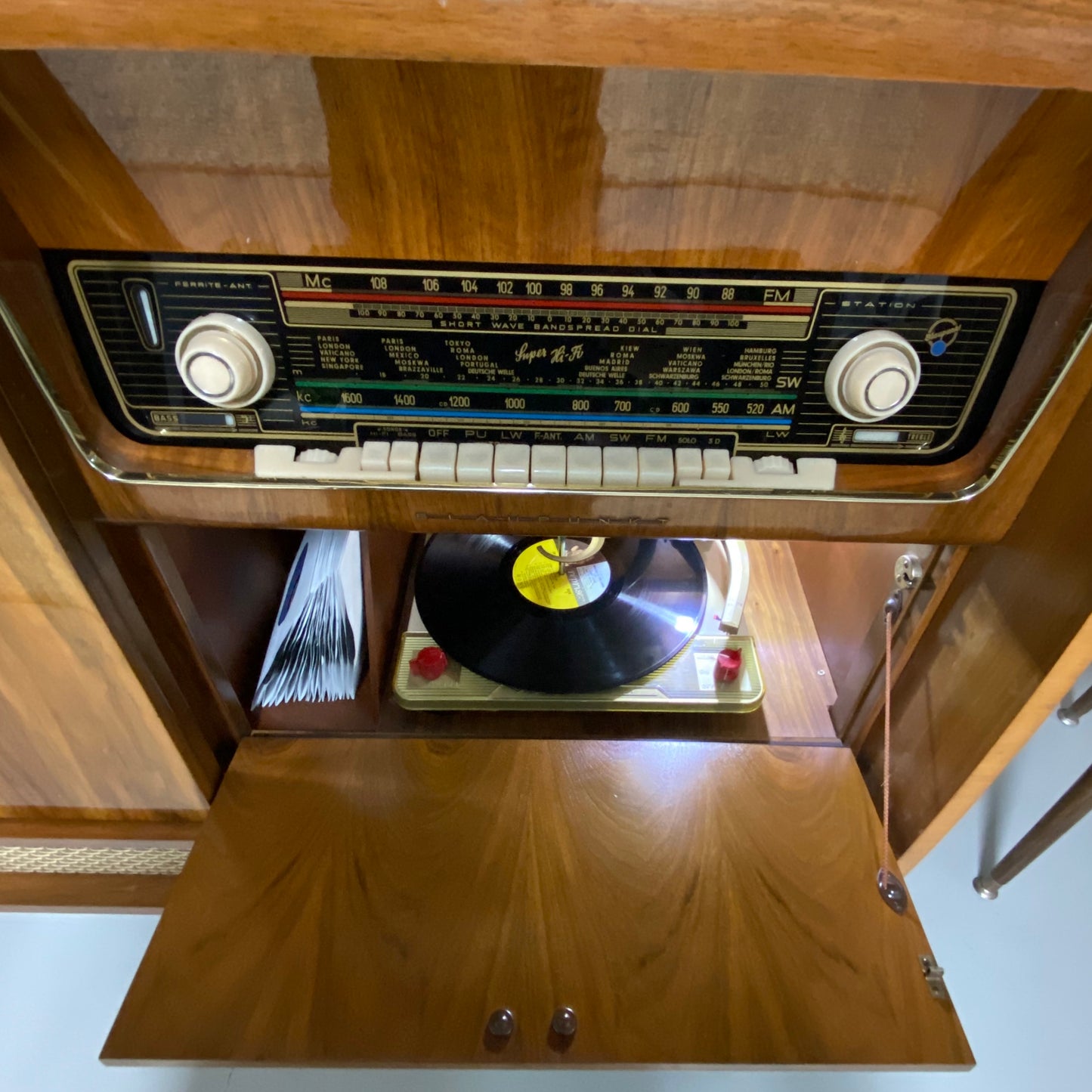 **SOLD OUT**  BLAUPUNKT Mid Century WHISKEY Dry BAR HiFi Mono Console Record Player Changer AM FM Bluetooth Alexa The Vintedge Co.