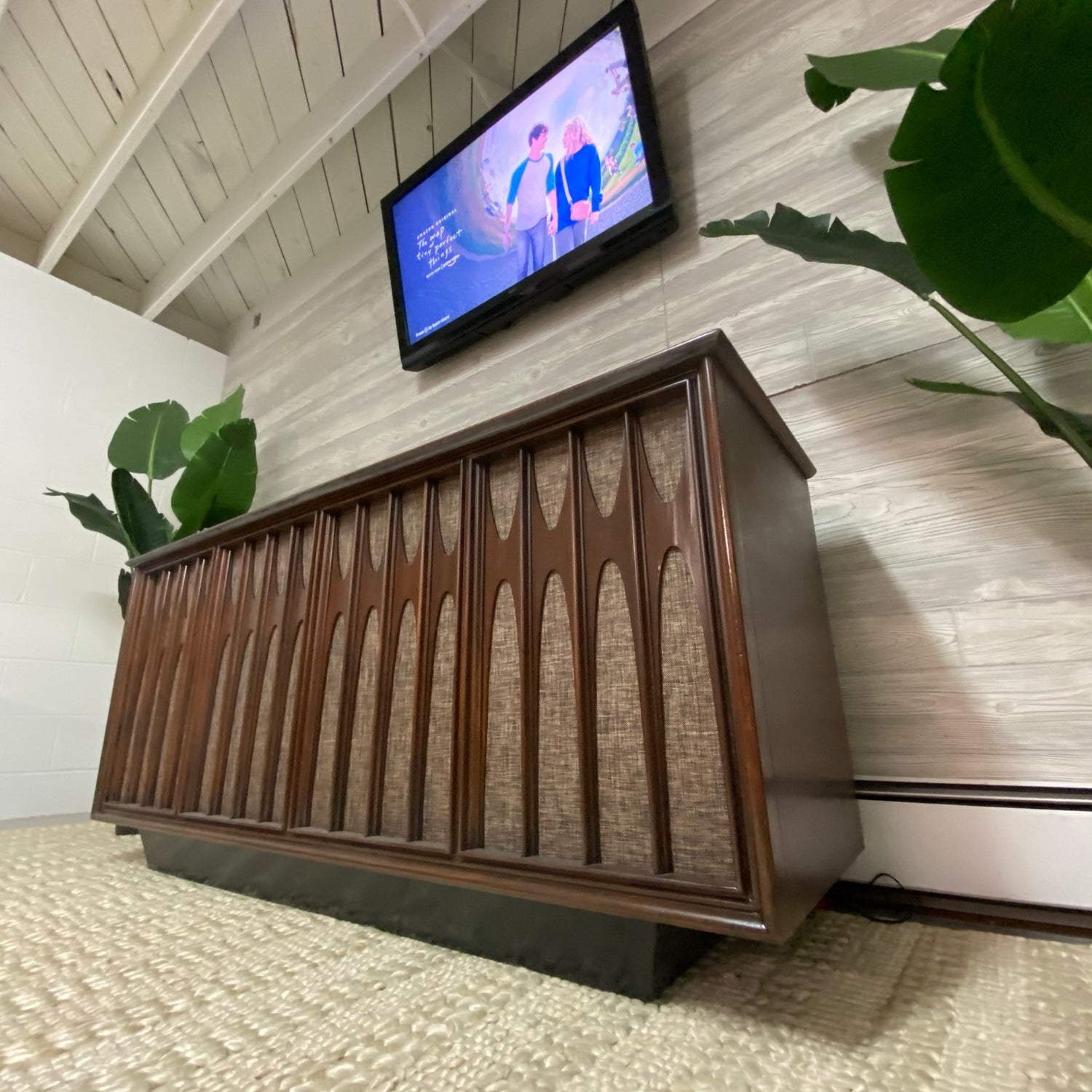 SOLD OUT **** RCA NEW VISTA VICTROLA **** BRASILIA Style Mid Century Modern Record Player Changer Stereo Console Bluetooth AM/FM Alexa The Vintedge Co.