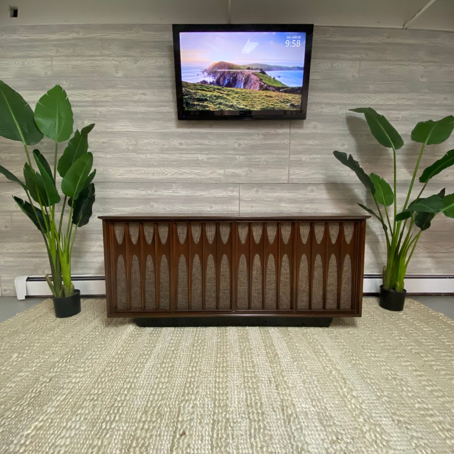 SOLD OUT **** RCA NEW VISTA VICTROLA **** BRASILIA Style Mid Century Modern Record Player Changer Stereo Console Bluetooth AM/FM Alexa The Vintedge Co.