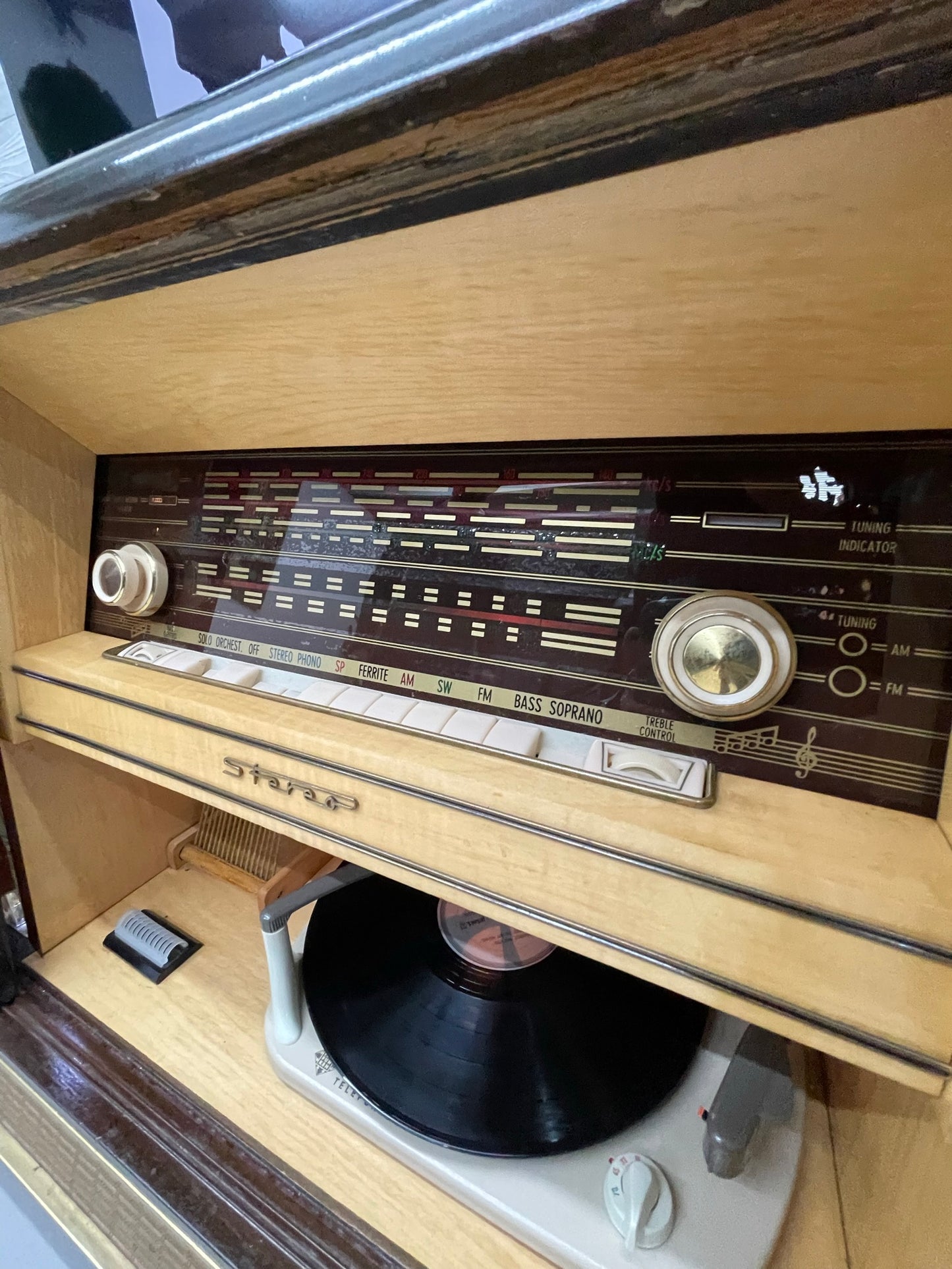 SOLD OUT!!! KUBA 50s Mid Century Stereo Console Record Player Changer w/Whiskey Bar Cabinet - AM FM Bluetooth Alexa The Vintedge Co.