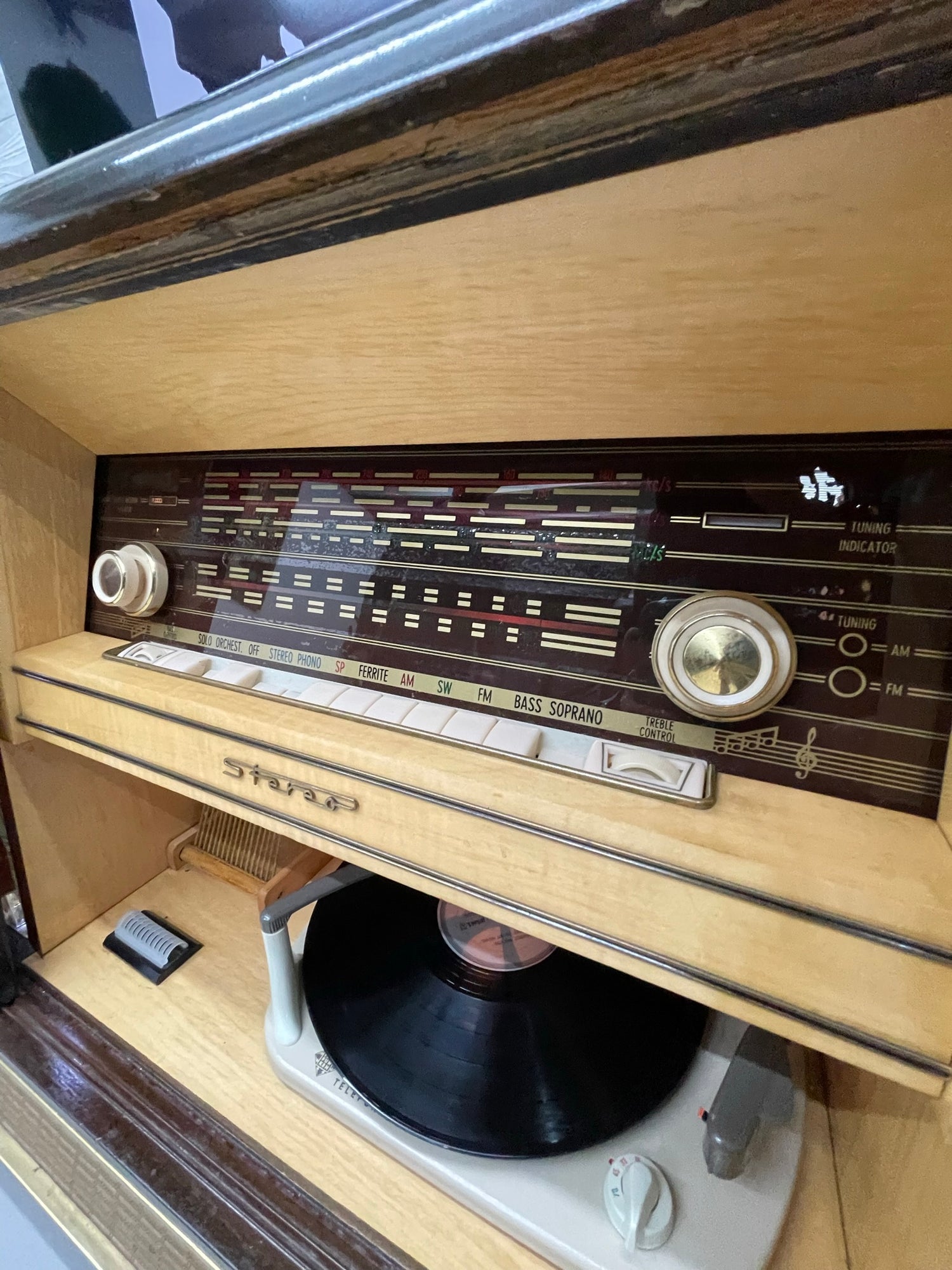 SOLD OUT!!! KUBA 50s Mid Century Stereo Console Record Player Changer w/Whiskey Bar Cabinet - AM FM Bluetooth Alexa The Vintedge Co.