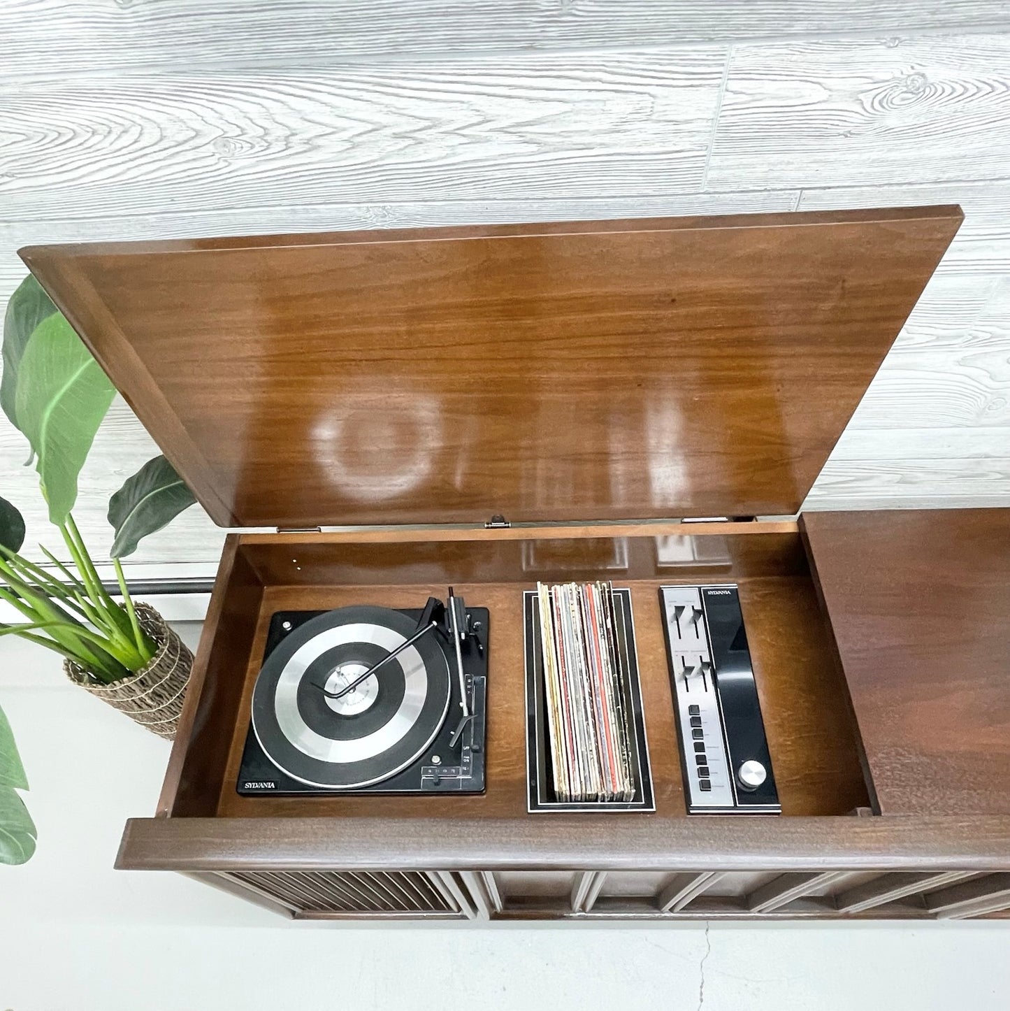 SOLD OUT!!! SYLVANIA Vintage Stereo Console Record Player Changer AM FM Bluetooth The Vintedge Co.