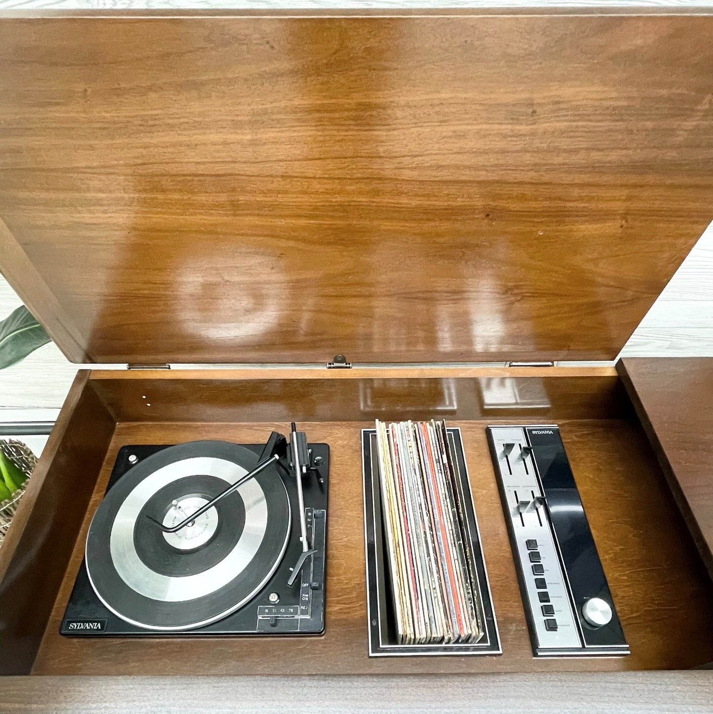 SOLD OUT!!! SYLVANIA Vintage Stereo Console Record Player Changer AM FM Bluetooth The Vintedge Co.