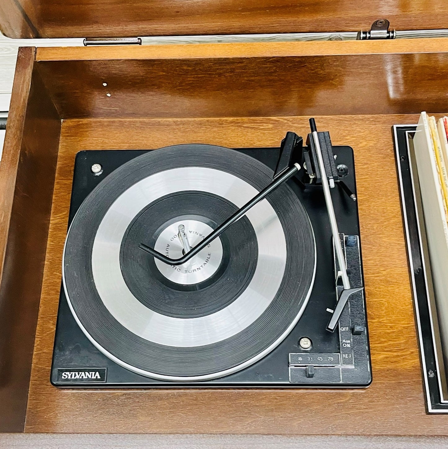 SOLD OUT!!! SYLVANIA Vintage Stereo Console Record Player Changer AM FM Bluetooth The Vintedge Co.