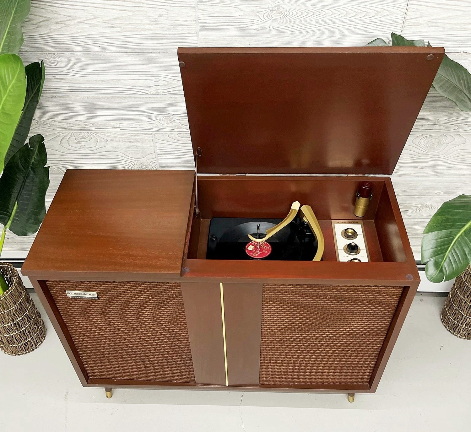 SOLD OUT!!! STEELMAN Mid Century Stereo Console Record Player Changer AM FM Bluetooth Alexa The Vintedge Co.