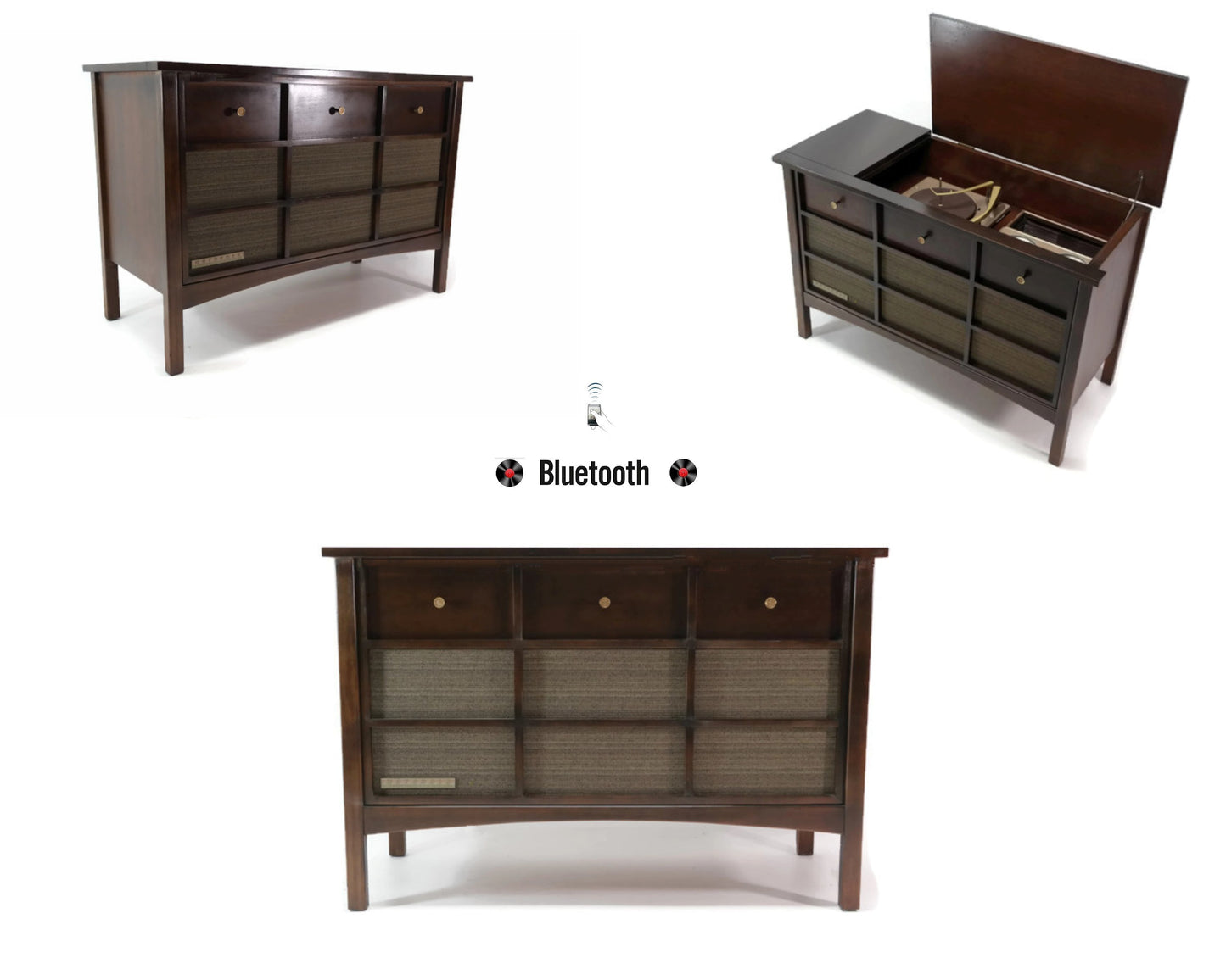 **SOLD OUT**  MOTOROLA 3-Channel Dark Walnut Record Player Changer Stereo Console The Vintedge Co.