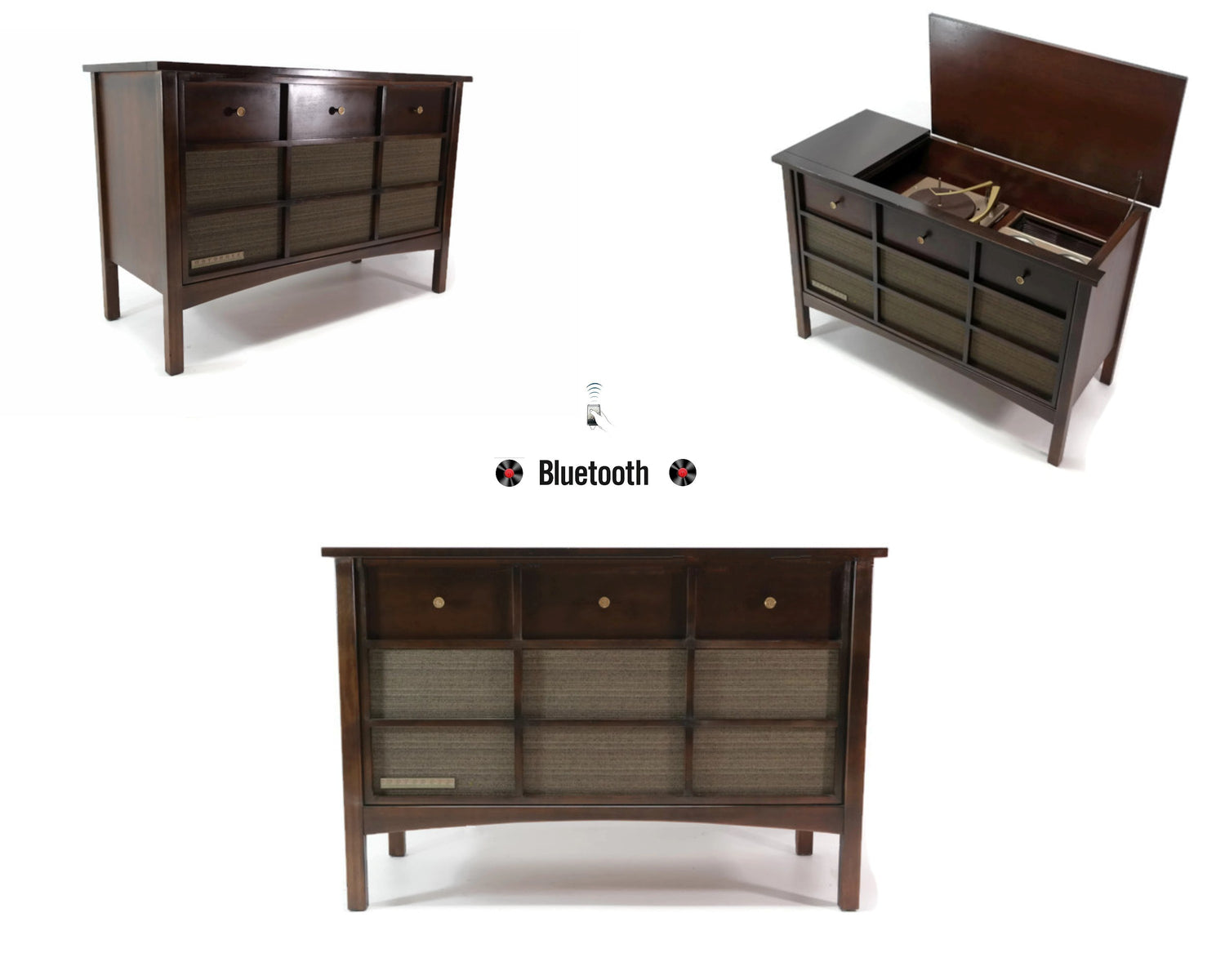 **SOLD OUT**  MOTOROLA 3-Channel Dark Walnut Record Player Changer Stereo Console The Vintedge Co.