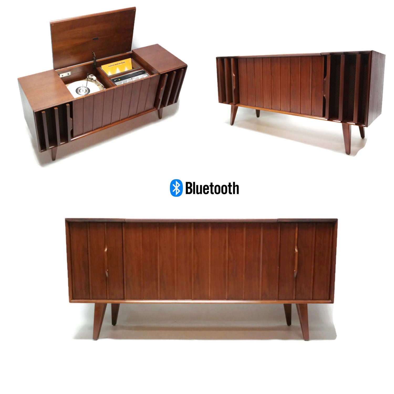 **SOLD OUT**  ZENITH Louver Door Record Player Changer Stereo Console AM FM Bluetooth The Vintedge Co.