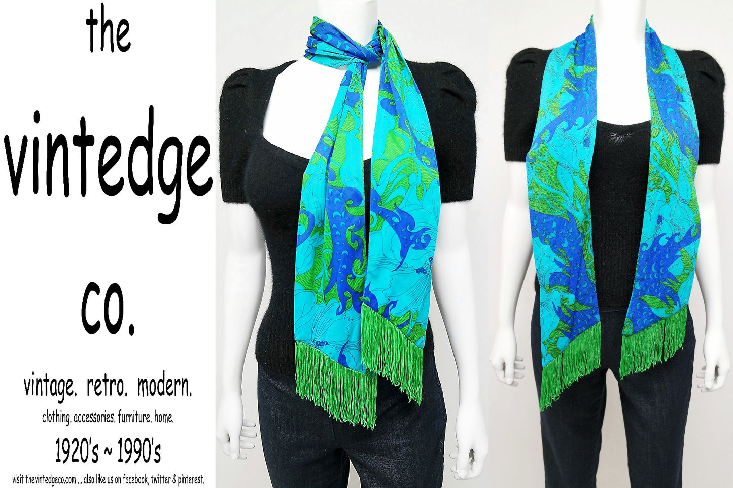 SOLD | Solid Oblong Head Neck Scarf - 60s Op Art Fringe The Vintedge Co.