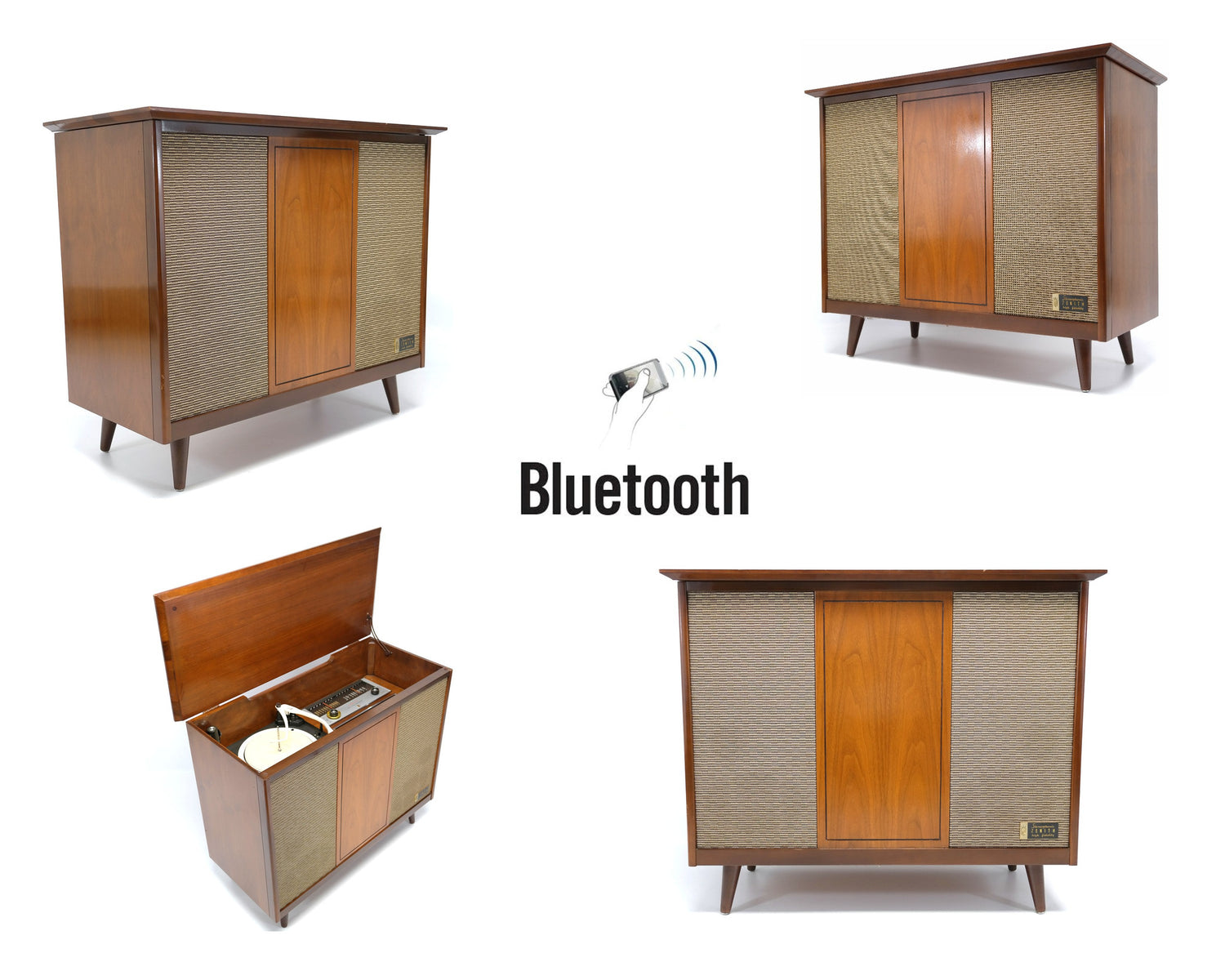 Mid Century Modern Zenith STEREO CONSOLE- 60's - Record Player - Bluetooth - AM FM Tuner The Vintedge Co.