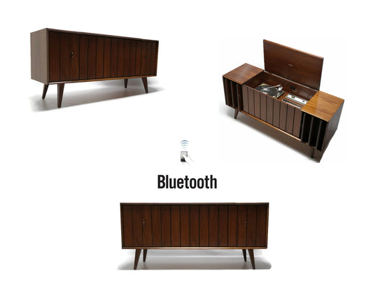 Zenith Stereo Console Louver doors Vintage Record Changer - AM/FM Tuner - Bluetooth The Vintedge Co.