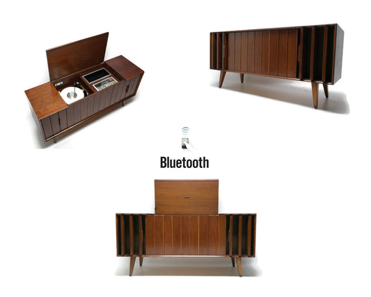 Zenith Stereo Console Louver doors Vintage Record Changer - AM/FM Tuner - Bluetooth The Vintedge Co.