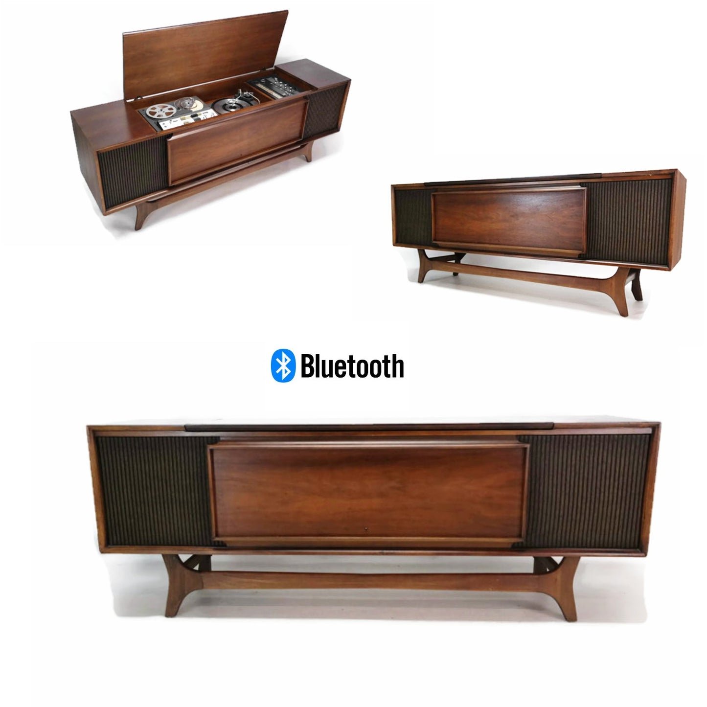 **SOLD OUT** GE Long and Low REEL-TO-REEL Tape & Record Tape Player Changer Stereo Console AM FM Tuner Bluetooth The Vintedge Co.