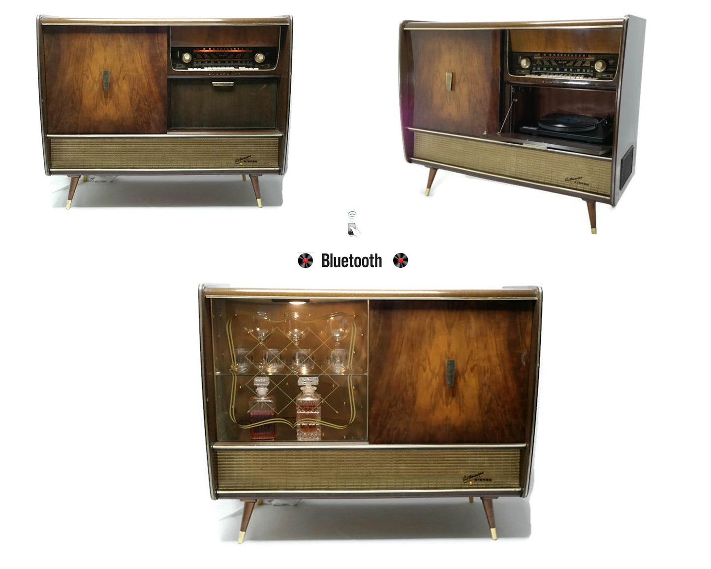 **SOLD OUT** The Vintedge Co™ - TURNTABLE READY SERIES™ - BLAUPUNKT ARKANSAS Modern Turntable Record Player Stereo Console w/ BUILT-IN Lighted Bar The Vintedge Co.