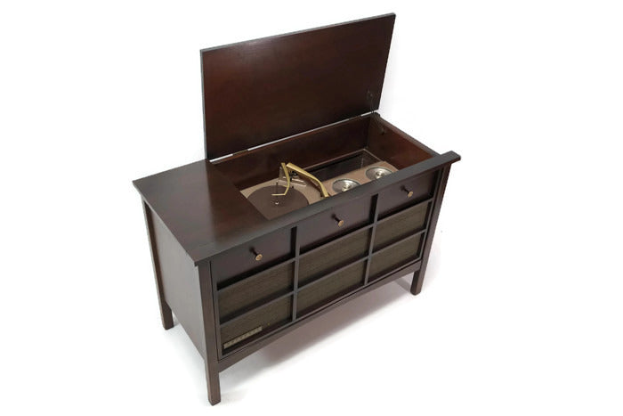 **SOLD OUT**  MOTOROLA 3-Channel Dark Walnut Record Player Changer Stereo Console The Vintedge Co.