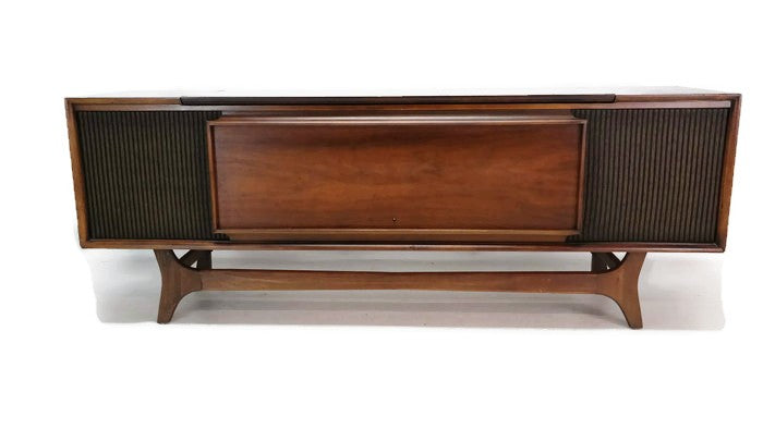 **SOLD OUT** GE Long and Low REEL-TO-REEL Tape & Record Tape Player Changer Stereo Console AM FM Tuner Bluetooth The Vintedge Co.