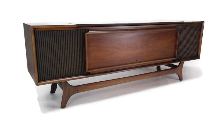 **SOLD OUT** GE Long and Low REEL-TO-REEL Tape & Record Tape Player Changer Stereo Console AM FM Tuner Bluetooth The Vintedge Co.