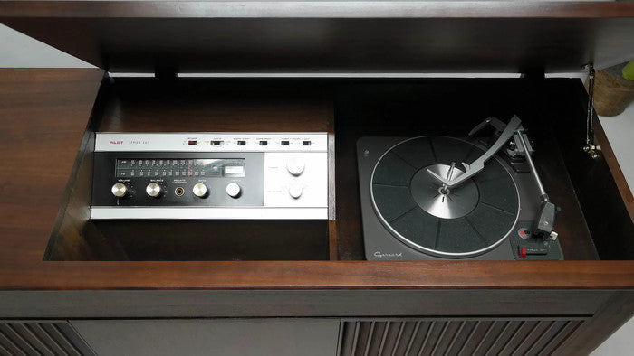 **SOLD OUT** PILOT Mid Century DELUXE Stereo Console Record Player Changer AM FM  - Bluetooth The Vintedge Co.