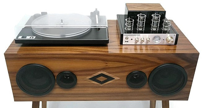 **SOLD OUT** VintedgeCo™ - EXCLUSIVE CUSTOM SERIES -  Mini-PREMIER™ Console Record Player in WALNUT - Turntable - Tube Amplifier - Bluetooth The Vintedge Co.
