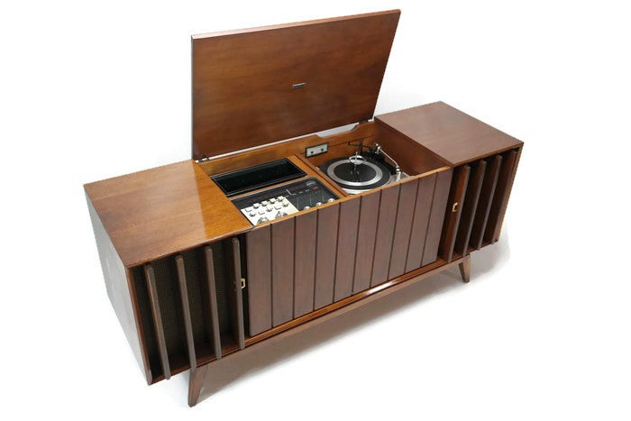 **SOLD OUT**  ZENITH DELUXE Louver Door Record Player Changer Stereo Console AM FM Bluetooth The Vintedge Co.
