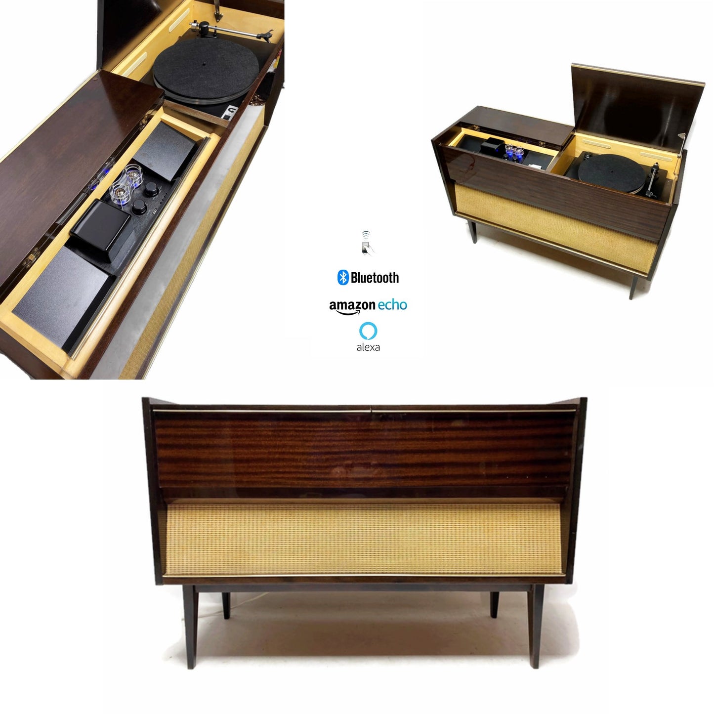**SOLD OUT** The Vintedge Co™ - TURNTABLE READY SERIES™ - GRUNDIG 50s 60s Modern Turntable Record Player Stereo Console Cabinet Bluetooh Alexa USB The Vintedge Co.