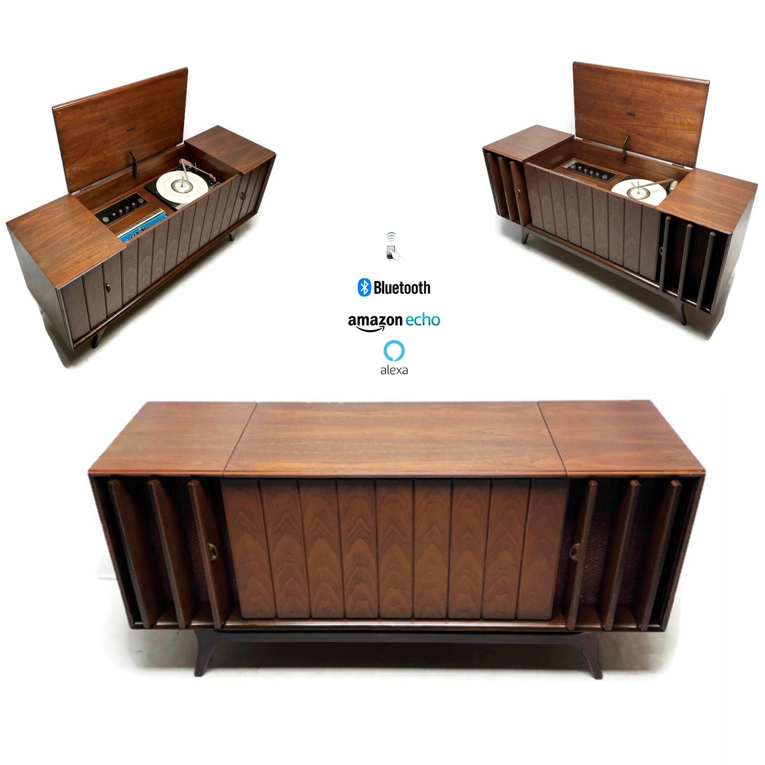 **SOLD OUT**  ZENITH Louver Door Record Player Changer Stereo Console AM FM Bluetooth Alexa The Vintedge Co.