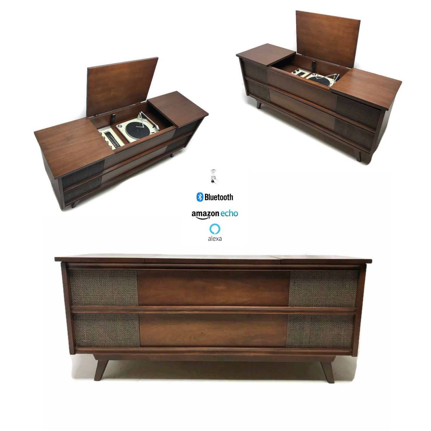 **SOLD OUT** PENNECREST Long and Low Mid Century Record Player Changer Stereo Console - Bluetooth The Vintedge Co.