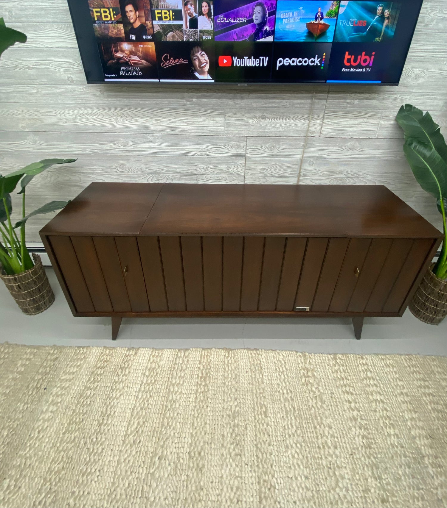 SOLD OUT!!! 60s Mid Century ZENITH Louver Stereo Console Record Player Changer AM FM Bluetooth The Vintedge Co.