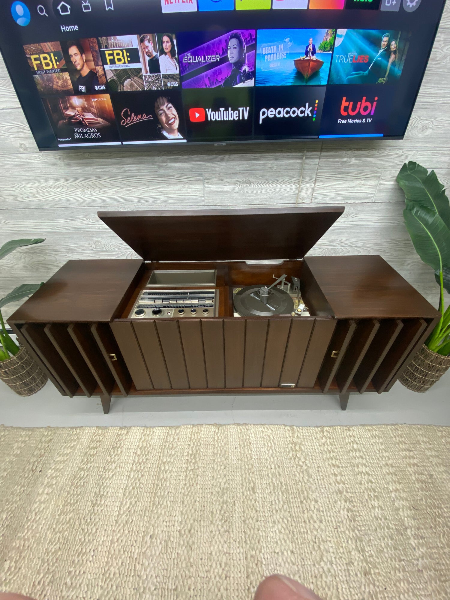 SOLD OUT!!! 60s Mid Century ZENITH Louver Stereo Console Record Player Changer AM FM Bluetooth The Vintedge Co.
