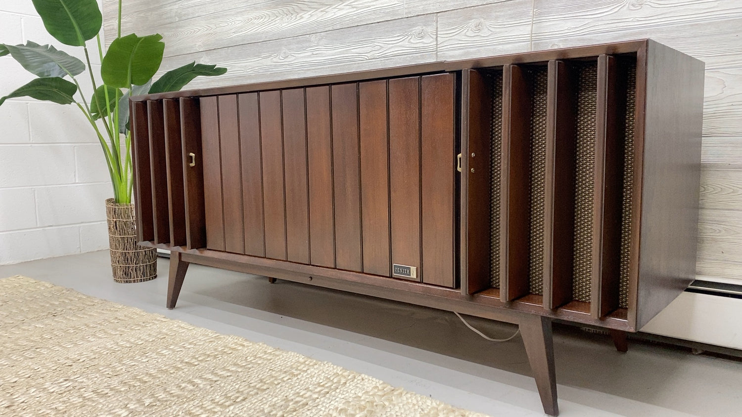 SOLD OUT!!! 60s Mid Century ZENITH Louver Stereo Console Record Player Changer AM FM Bluetooth The Vintedge Co.