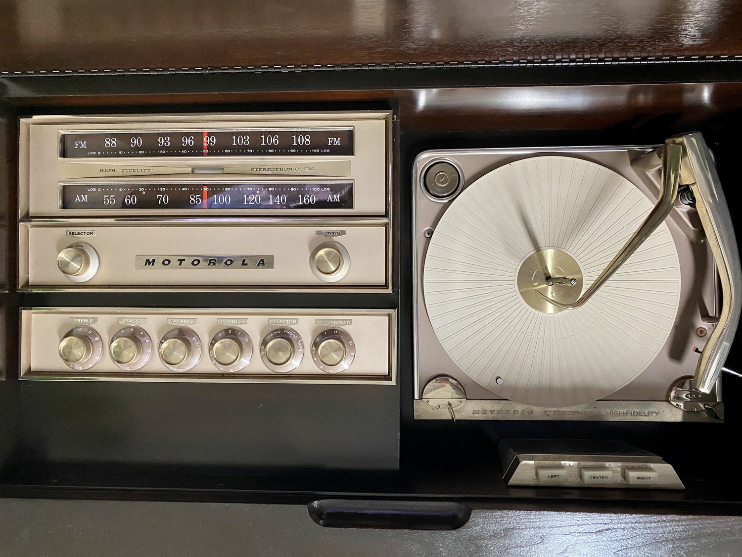 **SOLD OUT**  MOTOROLA 3-Channel Mid Century 60s Vintage Stereo Console AM FM Bluetooth Alexa The Vintedge Co.