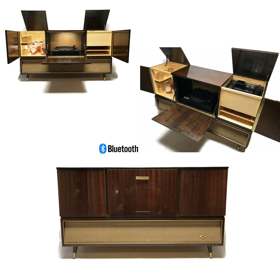 The Vintedge Co™ - TURNTABLE-READY SERIES - GRUNDIG 60s Mid Century Stereo Console Turntable Record Player Cabinet AM FM Bluetooth