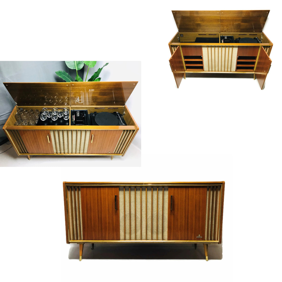 The Vintedge Co™ - TURNTABLE-READY SERIES - GRUNDIG 60s Mid Century Modern Stereo Console DRY Whiskey BAR Turntable Record Player Cabinet