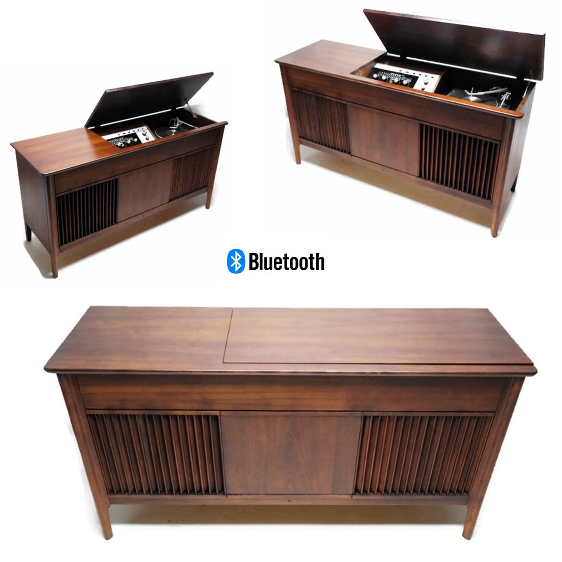 The Vintedge Co™ - PILOT Mid Century DELUXE Stereo Console Record Player Changer AM FM  - Bluetooth