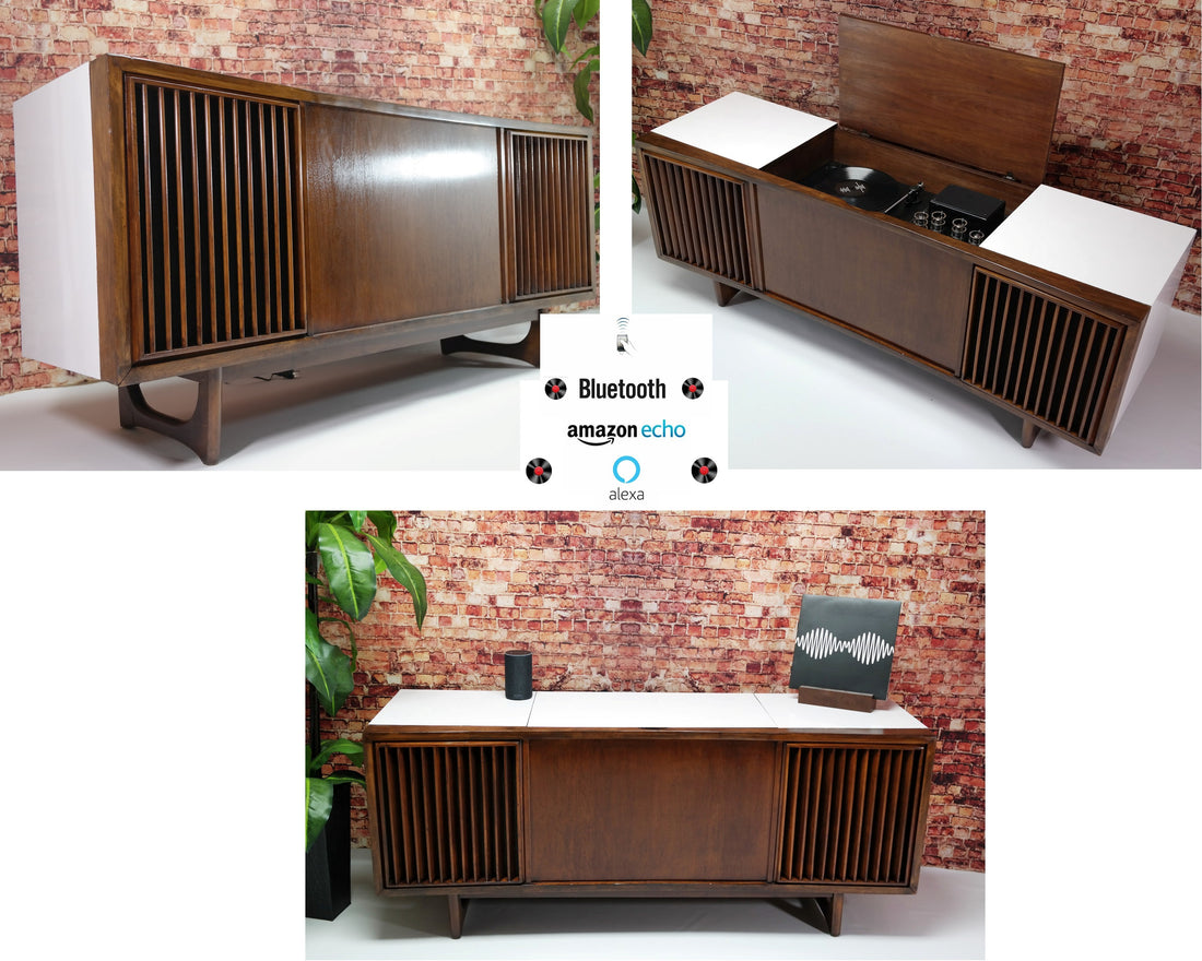 The Vintedge Co™ - TURNTABLE-READY SERIES - RCA Curved Front MID CENTURY MODERN Stereo Console Turntable Record Player